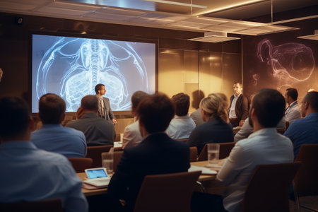 Exploring the Intricacies of the Stomach: A Gastroenterology Lecture amidst a Gathering of Esteemedの素材