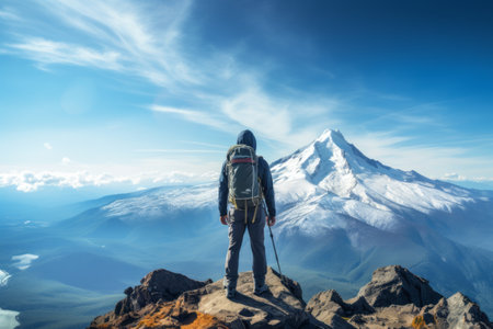 Unveiling the Majestic Mount Hood: A Male Hikers Breathtaking Summit Experienceの素材