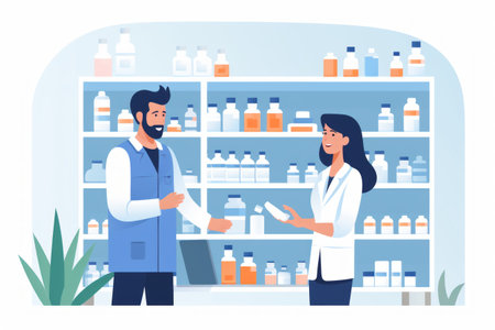 Building a Healthy Connection: Pharmacist Guides Customer on Medication, Vitamins, and Wellnessの素材