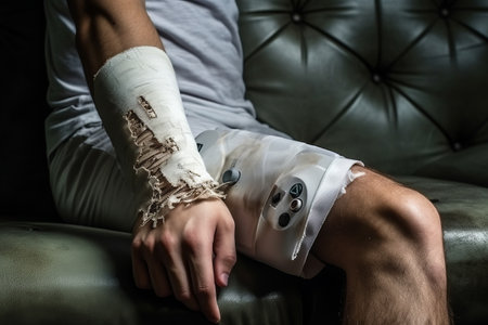Immobilized Gamer: Confronting Game Addiction as Man with Broken Arm Finds Escape in Virtual Worldの素材