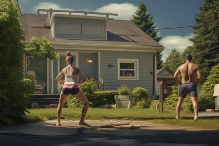 Fit Couple Embracing a Healthy Lifestyle Outside Their Home --ar 3:2の素材