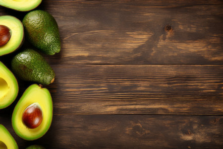 Organically Fresh: A Tempting Green Avocado Delight on a Vintage Wooden Tableの素材