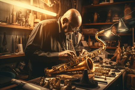 Crafting Harmonious Melodies: Unveiling the Talented Instrument Maker Reviving a Saxophone with a Scの素材