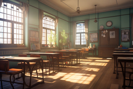 A Captivating Glimpse into a Classrooms Interior: An Artistic Composition in 3:2 Aspect Ratioの素材