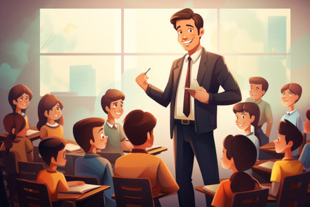 Fostering Learning: Engaged Young Students Enthralled by Their Inspiring Male Teacherの素材
