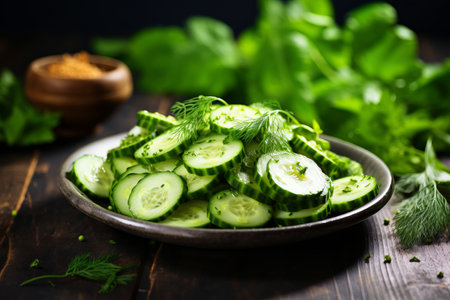 Crisp and Nourishing: Embracing a Healthy Lifestyle with Fresh Cucumber Vegetables and Saladの素材
