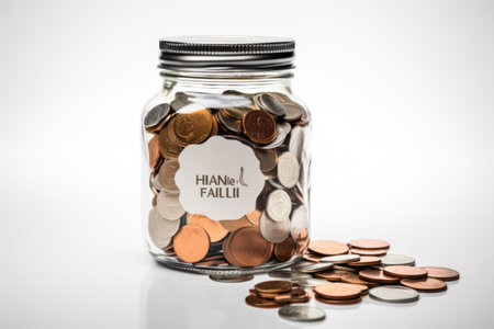 Securing Financial Stability: The Impact of Isolated Coins in a Jar with Health Insurance Labelの素材