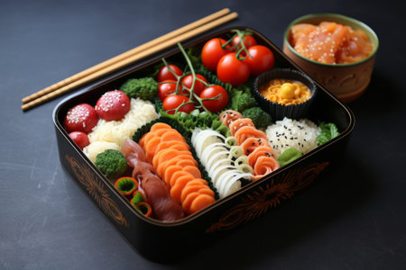 Authentic Japanese Bento Lunch Box with Chopsticks: The Perfect AR 3:2 Delightの素材