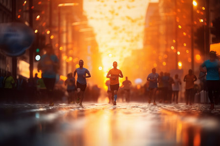 Captivating City Marathon: A Creative Abstract Blur Background with Bokeh Effectの素材