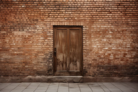 Aesthetic Charm: The Elegance of a Brown Wooden Door Against a Flat Bricked Wall --AR 3:2の素材
