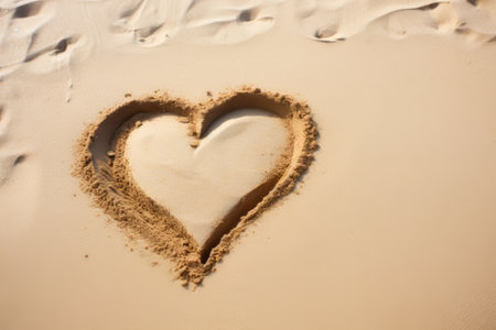 Love Equation Etched in the Sand: 1 + 1 = Heart --ar 3:2の素材