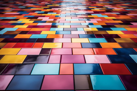 Vibrant Kaleidoscope: A Captivating Abstract Backdrop of Multicolored Tiled Floorの素材