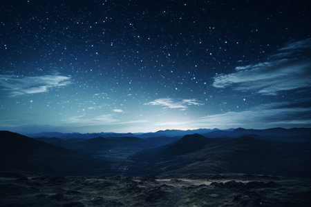 Natures Nighttime Spectacle: Glowing Black Mountains Under the Starry Skiesの素材