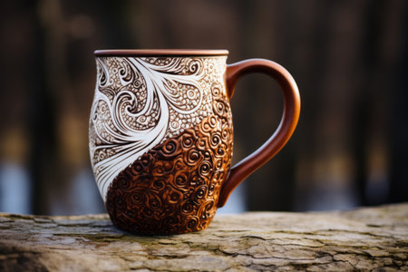 Merging Elegance: The Harmony of Brown and White in a 3:2 Ceramic Mugの素材