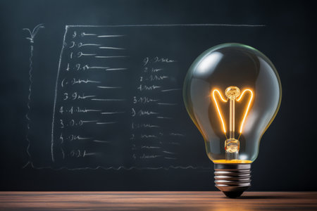Illuminating Ideas: A Clear Light Bulb on Chalkboard Inspires Creativity --ar 3:2の素材