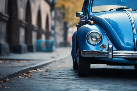 The Mesmerizing Blue Vehicle: A Captivating Close-up on the Streetの素材