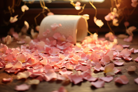 Blooming Beauty: An Exquisite Paper Composition with Flower Petals on a Table (AR 3:2)の素材