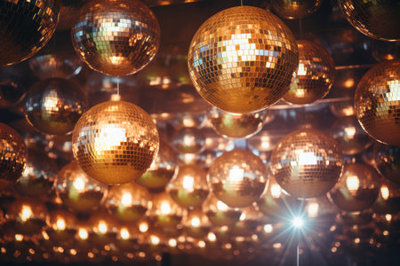 Shimmering Spectacle: Captivating Disco Mirror Balls Illuminate the Night in a Dazzling 3D Displayの素材