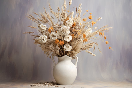 Timeless Elegance: Dried Flowers in White Ceramic Vase --ar 3:2の素材