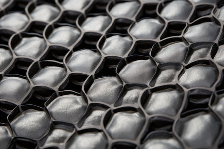 Muted Elegance: Gray and Black Hive Printed Textile --ar 3:2の素材