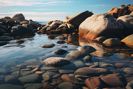 Serene Expanse: Rocks Enriching a Calm Body of Water - AR 3:2の素材