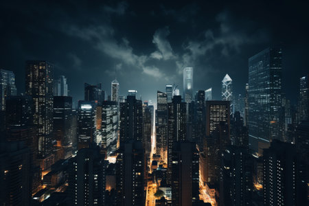Glowing Skyscrapers: Captivating Nighttime Photo of High Rise Buildings at 3:2 Aspect Ratioの素材