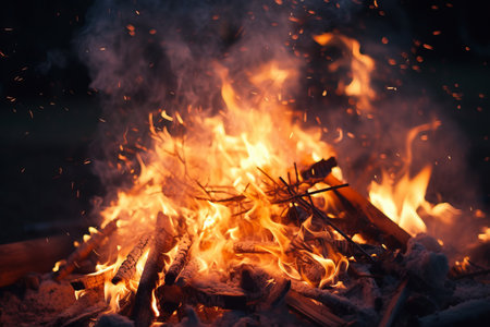 Flaming Brilliance: Mesmerizing Close-Up of Bonfire Enthralling the Night--AR 3:2の素材