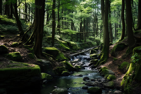 Embracing Natures Serenity: Creek in a Forest --ar 3:2の素材