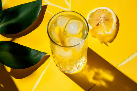 Lemon Slice Elegance: Capturing the Artistry of a Highball Glass in a Flat Lay Photograph --ar 3:2の素材