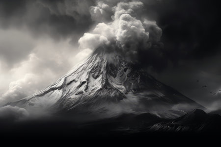 Monochromatic Majesty: Capturing the Volcanic Charm in Black-and-Whiteの素材