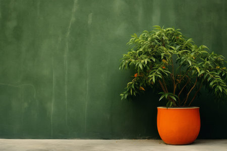 Vibrant Green and Orange Plant Thriving Beside a Textured Wall --ar 3:2の素材