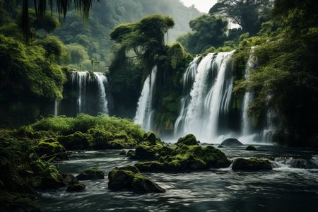 Enchanting Waterfalls Embraced by Lush Greenery: Captivating Landscape Photography in 3:2 Aspect Ratの素材