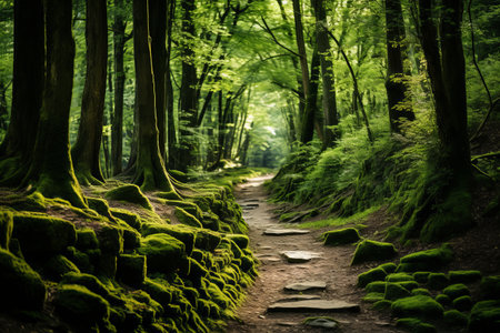 Emerald Trails: Discovering the Enchanting Narrow Path in the Green Forestの素材