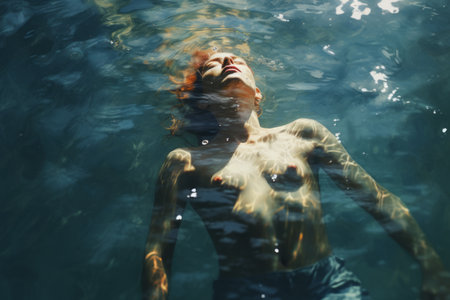 Immersed in Serenity: A Daytime Encounter with a Person Floating on Water at 3:2 Aspect Ratioの素材