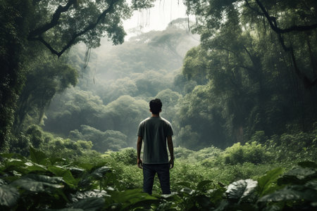 Immersed in Nature: Individual Embracing Serenity amid Verdant Scenesの素材