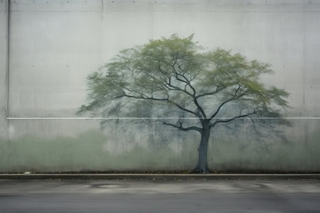Natures Elegance: A Captivating Tree Amidst a Gray Painted Wallの素材