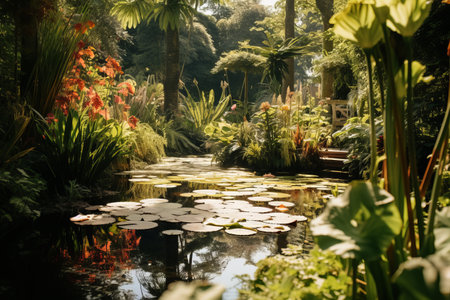 Serene Oasis: A Daytime Retreat Amidst Lush Plant Life [AR 3:2]の素材