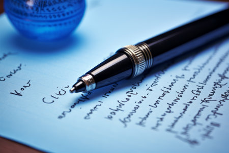 The Aesthetic Blend: Exploring Textual Discovery on Blue Paper with a Black Ball-Point Pen - An Artiの素材