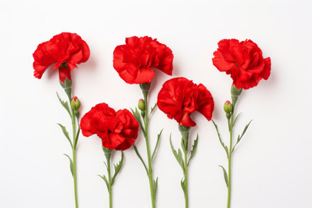 Blooming Beauty: Red Carnation Flowers Captivating Against a White Canvasの素材