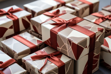 A Perfect Palette: Exquisite Red, White, and Brown Gift Boxes Enchant at 3:2 Ratioの素材