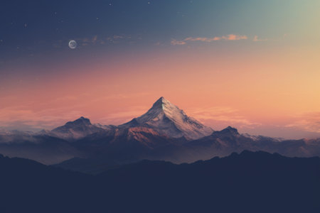 Majestic Twilight: Captivating Scenic View of Mountains under AR 3:2の素材