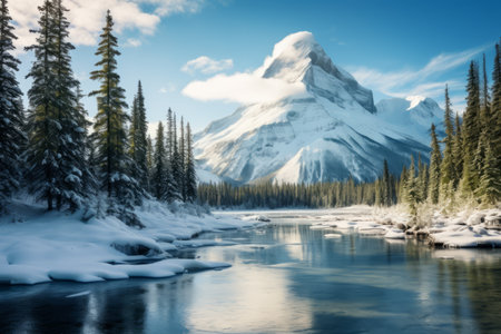 Majestic Winter Wonderland: A Breathtaking Scenic View of a Snow-Capped Mountainの素材