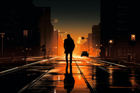 Nighttime Urban Life: Capturing the Silent Magic of Crossing a Pedestrian Lane in a City Streetの素材