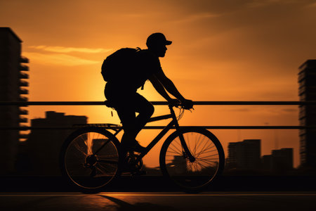 Cruising through Life: A Silhouette on a Commuter Bikeの素材