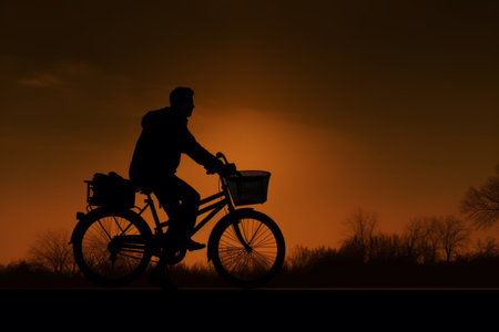 Urban Harmony: Capturing the Silhouette of a Commuter Riding a Bikeの素材