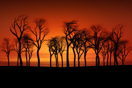 Serenity and Shades: The Enchanting Silhouette of Trees at Sunset --ar 3:2の素材