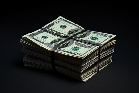 Secret Stash: A Stack of Cash and Hidden Banknotes Concealed in a Black Envelopeの素材