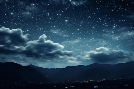 Stargazing Under the Night Sky: Stars and Clouds Illuminate the Atmosphere (AR 3:2)の素材