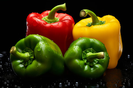 Three Vibrant Bell Peppers: A Perfect 3 to 2 Ratioの素材