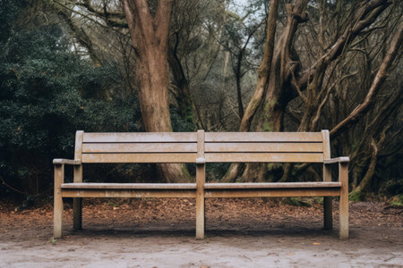 Symmetry Amidst Natures Hues: Two Brown Benches AR 3:2の素材